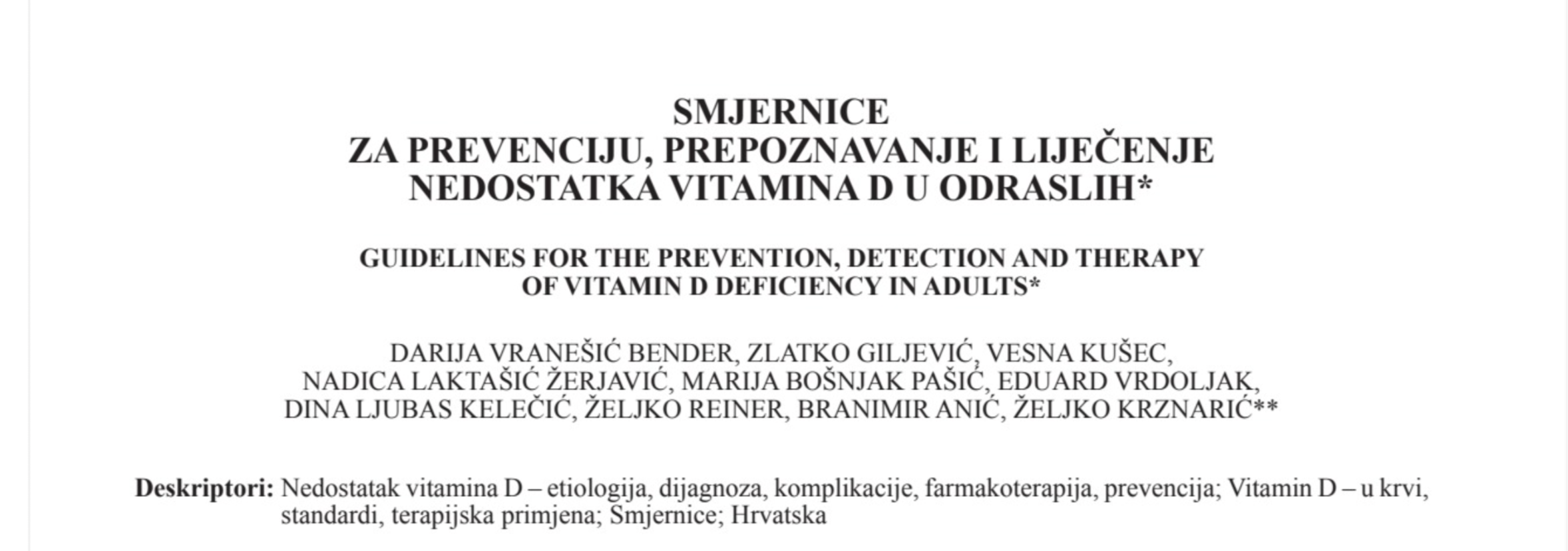 Smjernice za prevenciju, prepoznavanje i liječenje nedostatka vitamina D u odraslih